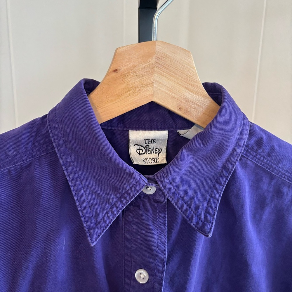 Vintage Disney Store Purple Button Up Seven Dwarfs Embroidered Shirt Women Small - Picture 1 of 10